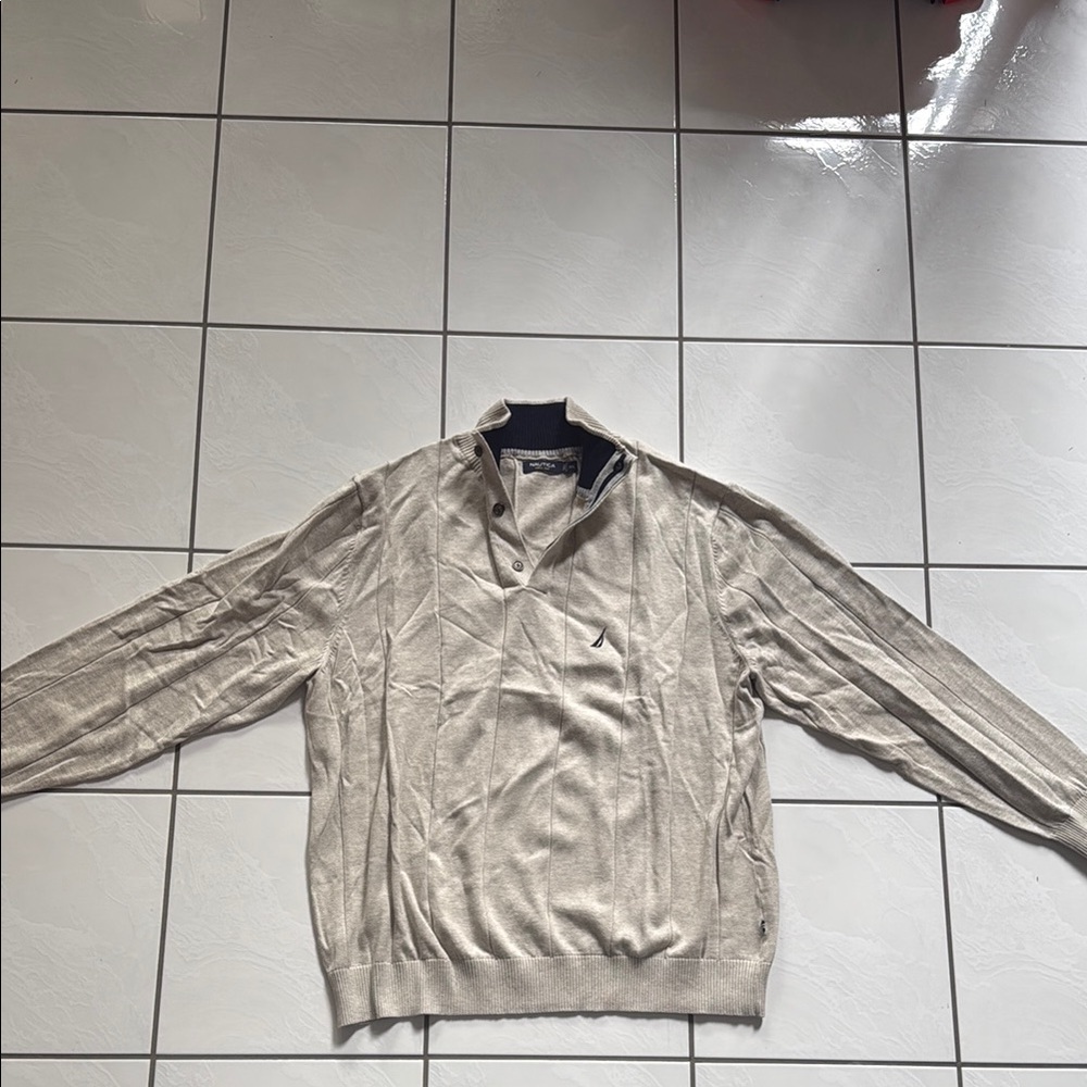 Men's Classic Beige Zip-Up Sweater